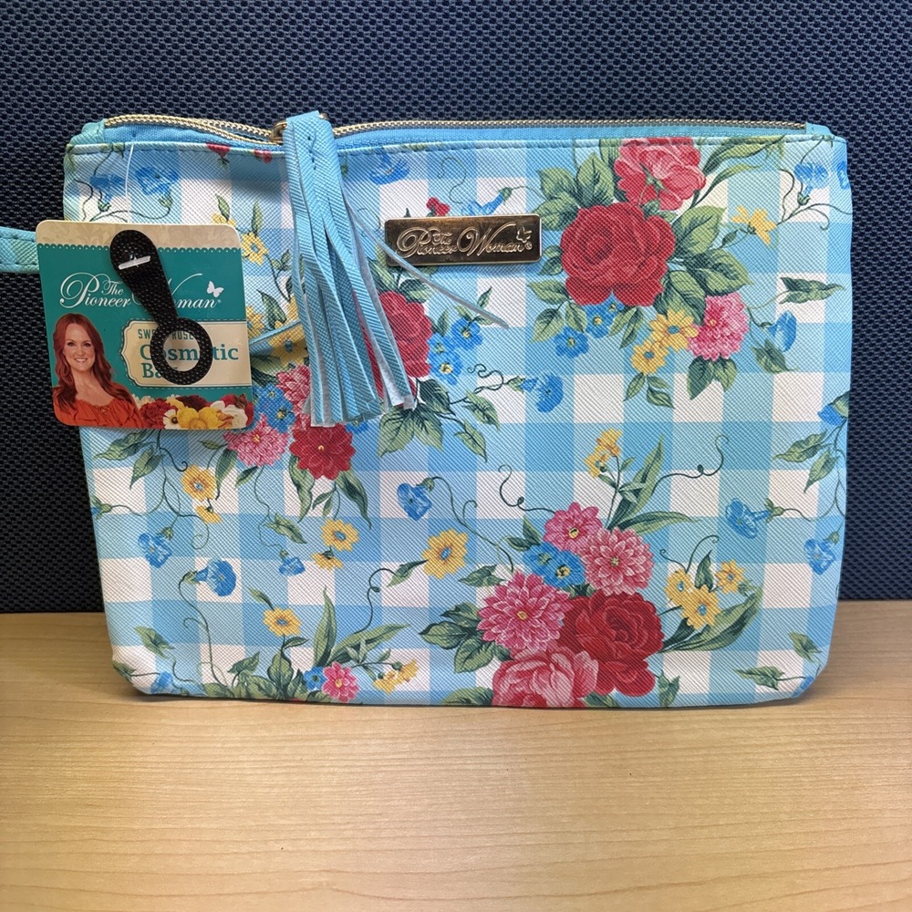 Pioneer Woman Sweet Rose Cosmetic Bag Makeup Wristlet Travel Wallet